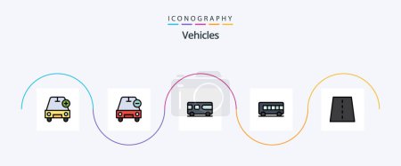 Téléchargez les illustrations : Vehicles Line Filled Flat 5 Icon Pack Including bridge. transport. minus. bus. van - en licence libre de droit