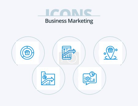 Illustration for Business Marketing Blue Icon Pack 5 Icon Design. marketing. arrow. message. report. data - Royalty Free Image