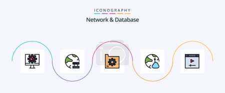 Téléchargez les illustrations : Network And Database Line Filled Flat 5 Icon Pack Including network. cloud. network. file. database - en licence libre de droit