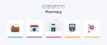 Ilustración de Pharmacy Flat 5 Icon Pack Incluyendo medicamentos. goteo. líquido. prueba. Médico. Diseño de iconos creativos - Imagen libre de derechos