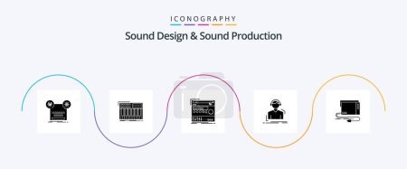 Illustration for Sound Design And Sound Production Glyph 5 Icon Pack Including listen. engineer. synthesiser. studio. module - Royalty Free Image
