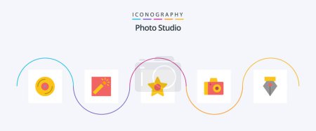Illustration for Photo Studio Flat 5 Icon Pack Including . photo. media. pen. studio - Royalty Free Image