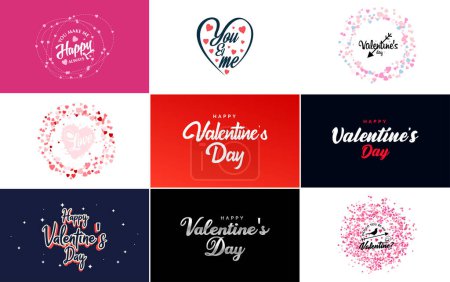 Ilustración de Happy Valentine's Day typography design with a watercolor texture and a heart-shaped wreath - Imagen libre de derechos