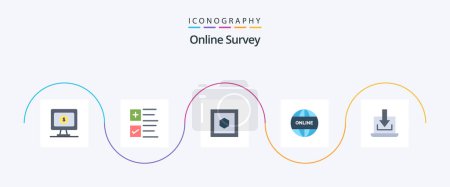 Ilustración de Online Survey Flat 5 Icon Pack Including download. arrow. shape. laptop. website - Imagen libre de derechos