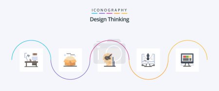 Téléchargez les illustrations : Design Thinking Flat 5 Icon Pack Including comuter. pen. packages. solution. user - en licence libre de droit