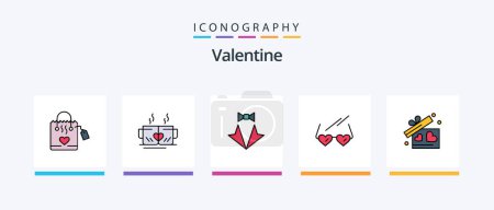 Téléchargez les illustrations : Valentine Line Rempli Pack de 5 icônes comprenant l'amour. amour. diamant. jour. valentine. Icônes créatives Design - en licence libre de droit