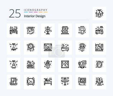 Illustration for Interior Design 25 Line icon pack including light. window. clothes. house. door - Royalty Free Image