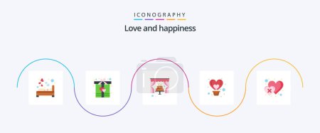 Illustration for Love Flat 5 Icon Pack Including flight. fly. heart. balloon. wedding - Royalty Free Image