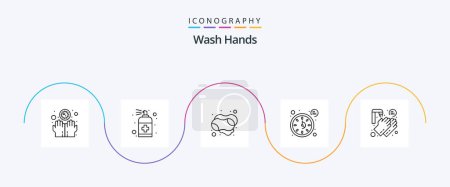 Téléchargez les illustrations : Wash Hands Line 5 Icon Pack Including hands. time. soap. seconds. hand soap - en licence libre de droit