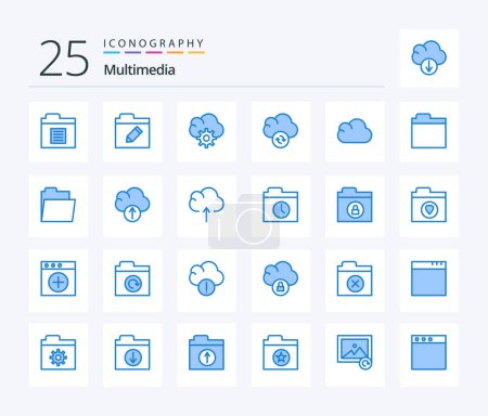 Ilustración de Paquete de iconos Multimedia 25 Blue Color incluyendo almacenamiento. archivos. datos. almacenamiento. nube - Imagen libre de derechos