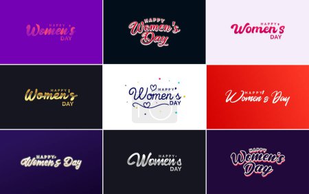 Illustration for Abstract Happy Women's Day logo with a women's face and love vector logo design in pink and black colors - Royalty Free Image