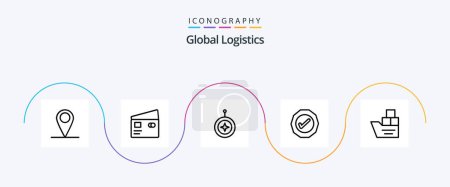 Téléchargez les illustrations : Pack d'icônes de la ligne 5 de Global Logistics, y compris la tique. OK. Faire du shopping. logistique. bouclier - en licence libre de droit