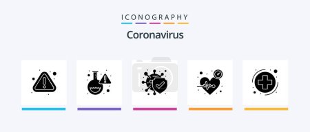 Téléchargez les illustrations : Coronavirus Glyph 5 Icon Pack Including health. time. bacteria. pulse. beat. Creative Icons Design - en licence libre de droit
