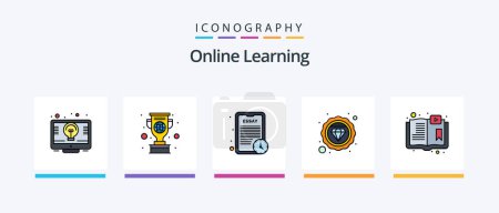Illustration for Online Learning Line Filled 5 Icon Pack Including assignment. online. screen. computer. signal. Creative Icons Design - Royalty Free Image