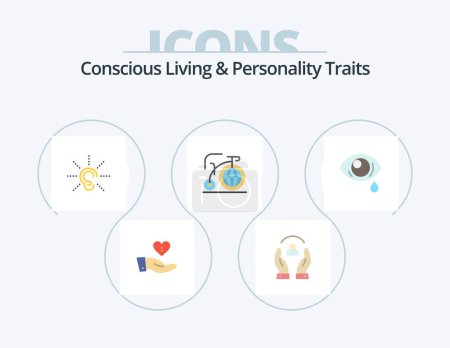 Ilustración de Concious Living And Personality Traits Flat Icon Pack 5 Icon Design. Sueño. Grande. Gente. Escucha. Escucha. - Imagen libre de derechos