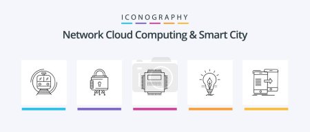 Téléchargez les illustrations : Cloud Computing réseau et Smart City Line 5 Icon Pack ressources incluses. énergie. ordinateur. l'information. Icônes créatives Design - en licence libre de droit