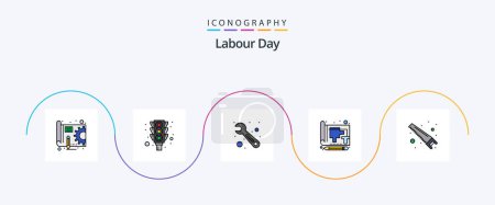 Illustration for Labour Day Line Filled Flat 5 Icon Pack Including saw. print. repair. paper. document - Royalty Free Image