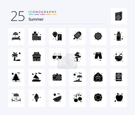 Ilustración de Summer 25 Paquete de iconos de Solid Glyph incluyendo la dirección del barco. vacaciones. ubicación. playa. helado - Imagen libre de derechos