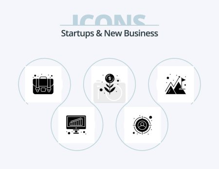 Ilustración de Startups And New Business Glyph Icon Pack 5 Icon Design. mountain. goal. case. money plant. finance - Imagen libre de derechos