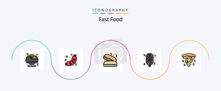 Téléchargez les illustrations : Fast Food Line Filled Flat 5 Icon Pack Including . food. fast food. fast food. food - en licence libre de droit