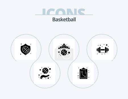 Téléchargez les illustrations : Basketball Glyph Icon Pack 5 Icon Design. gym. winner. protection. king. crown - en licence libre de droit
