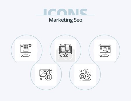 Ilustración de Marketing Seo Line Icon Pack 5 Icon Design. design. favorite. cogwheel. ecommerce. bag - Imagen libre de derechos