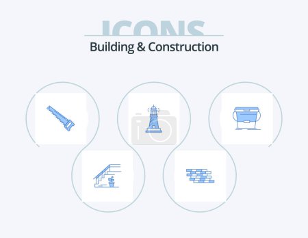 Illustration for Building And Construction Blue Icon Pack 5 Icon Design. light. lighthouse. brick. tools. bade - Royalty Free Image