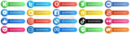 Ilustración de 20 Unique Follow me Social Network Platform Card Style Icons such as facebook. video. google allo and facebook icons. Modern and professional - Imagen libre de derechos