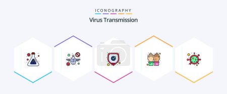 Ilustración de Virus Transmission 25 FilledLine icon pack including coronavirus. secure. medical. safety. gloves - Imagen libre de derechos