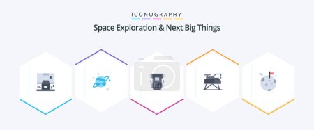 Téléchargez les illustrations : Space Exploration And Next Big Things 25 Pack d'icônes plates incluant planète. laboratoire. boîte. ingénierie. cryothérapie - en licence libre de droit
