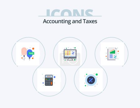 Téléchargez les illustrations : Taxes Flat Icon Pack 5 Icon Design. finance. business. rent. rate. floating - en licence libre de droit