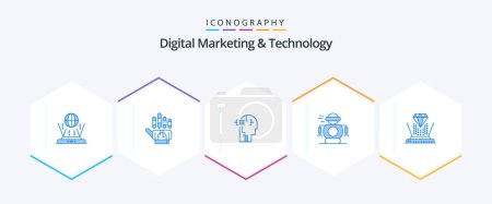 Illustration for Digital Marketing And Technology 25 Blue icon pack including projection. robot. artifical. robotic. human - Royalty Free Image
