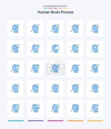 Téléchargez les illustrations : Creative Human Brain Process 25 Pack icône bleue telle que la tête. l'esprit. humain. Du calme. équilibre - en licence libre de droit
