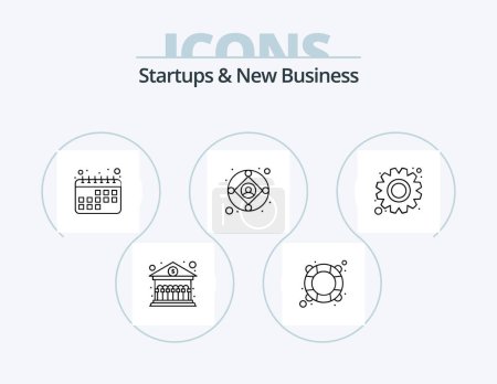 Téléchargez les illustrations : Startups et nouvelle ligne d'affaires Icon Pack 5 Icon Design. contenu. tasse. drapeau. pause café. pause - en licence libre de droit