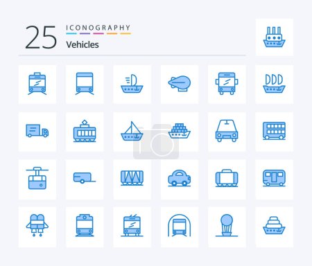 Illustration for Vehicles 25 Blue Color icon pack including truck. sailfish. vessel. argosy. school - Royalty Free Image
