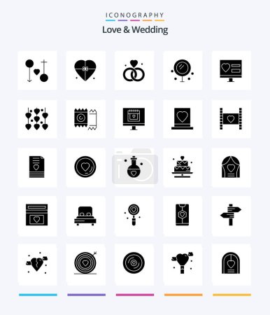 Téléchargez les illustrations : Amour créatif et mariage 25 Glyphe solide icône noire pack tel que l'amour. cosmétiques. amour.. v - en licence libre de droit