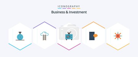 Ilustración de Business And Investment 25 Pack de iconos planos con conexión. dólar. Televisión. celular. móvil - Imagen libre de derechos