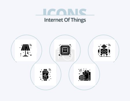 Téléchargez les illustrations : Internet des objets Glyph Icon Pack 5 Icône Design. robot. Intelligent. intérieur. l'avenir. puce - en licence libre de droit