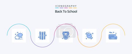 Téléchargez les illustrations : Back To School Blue 5 Icon Pack Including . education. transportation. bus - en licence libre de droit