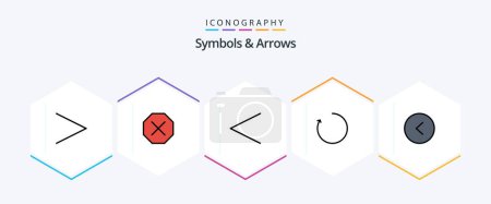 Ilustración de Símbolos y flechas 25 FilledLine icono pack incluyendo. .. anterior. izquierda. flecha - Imagen libre de derechos