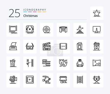 Illustration for Christmas 25 Line icon pack including back. movie. cinematography. film. hd - Royalty Free Image