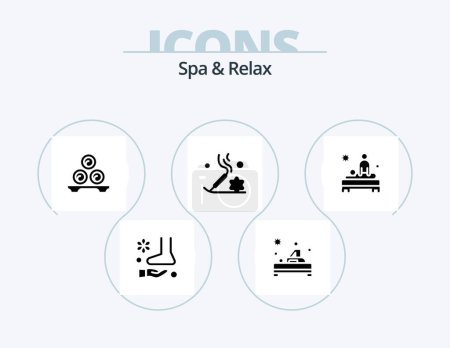 Téléchargez les illustrations : Spa et détente Glyph Icône Pack 5 Icône Design. . spa . spa . Détente. massage, massage - en licence libre de droit