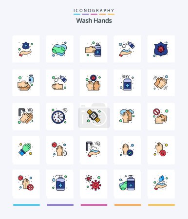 Illustration for Creative Wash Hands 25 Line FIlled icon pack  Such As safeguard. washing. hands. wash. clean - Royalty Free Image