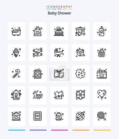 Téléchargez les illustrations : Pack d'icônes Creative Baby Shower 25 OutLine comme la lotion pour bébé. mobile. Sac. Bébé. mignonne - en licence libre de droit