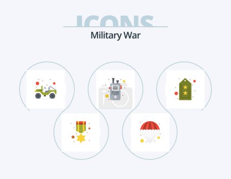 Ilustración de Military War Flat Icon Pack 5 Icon Design. training. walkie. jeep. talkie. communication - Imagen libre de derechos