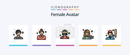 Ilustración de Línea Avatar Femenina Rellena Paquete de 5 iconos Incluyendo empleado. Estudiante. espada. Niña. Una mujer. Diseño de iconos creativos - Imagen libre de derechos