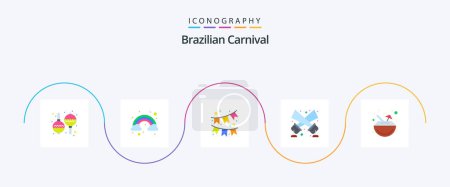 Téléchargez les illustrations : Brazilian Carnival Flat 5 Icon Pack Including . cocktail. ornament. carnival. disco light - en licence libre de droit