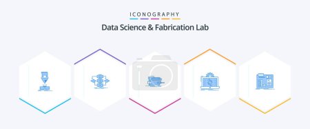 Téléchargez les illustrations : Data Science And Fabrication Lab 25 Pack icône bleue comprenant une analyse. données. modèle. technique. tournevis - en licence libre de droit