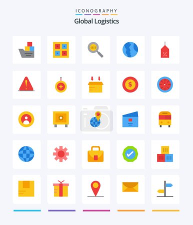 Téléchargez les illustrations : Creative Global Logistics 25 Flat icon pack  Such As world. location. logistic. global. magnifier - en licence libre de droit