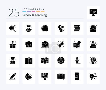 Illustration for School And Learning 25 Solid Glyph icon pack including education. education. hemisphere. bookmark. files - Royalty Free Image